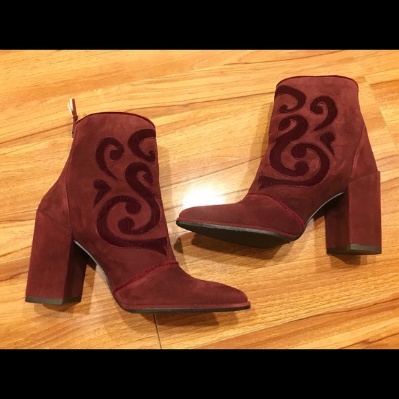 Stuart Weitzman Suede Block Heel Bordx Bootie - Picture 1 of 10
